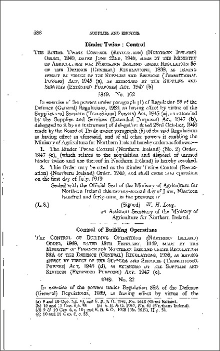 The Control of Building Operations Order (Northern Ireland) 1949