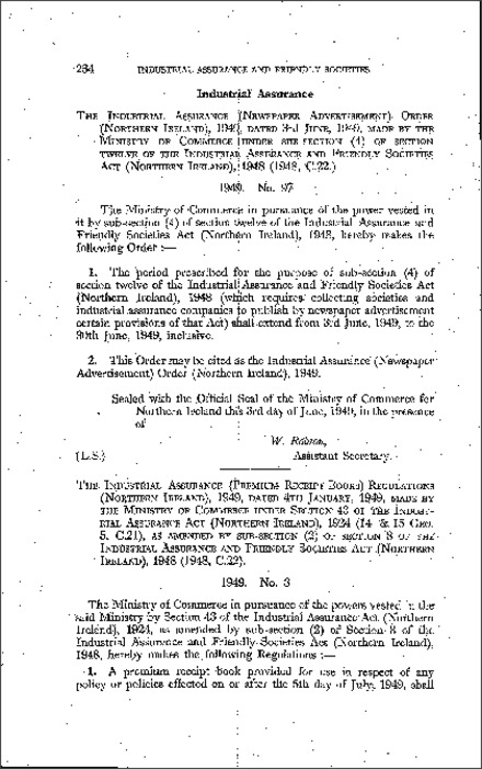 The Industrial Assurance (Premium Receipt Books) Regulations (Northern Ireland) 1949
