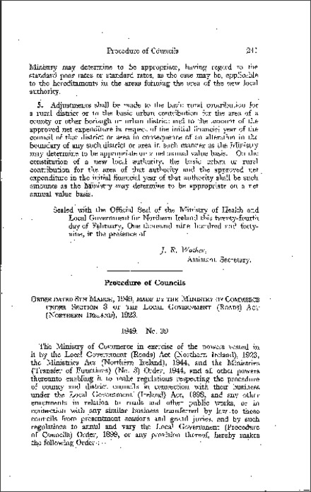 The Local Government (Procedure of Councils) Order (Northern Ireland) 1949