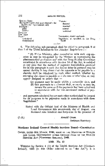 The Health Services (Constitution of the Northern Ireland General Health Services Board) Order (Northern Ireland) 1949