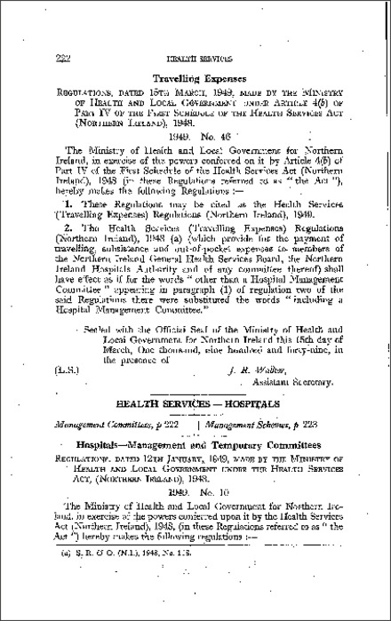 The Health Services (Travelling Expenses) Regulations (Northern Ireland) 1949
