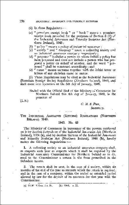 The Industrial Assurance (Returns) Regulations (Northern Ireland) 1949