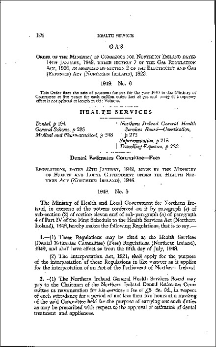 The Health Services (Dental Estimates Committee) (Fees) Regulations (Northern Ireland) 1949