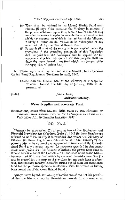The Ministry of Finance Water Supplies and Sewerage Fund Regulations (Northern Ireland) 1949