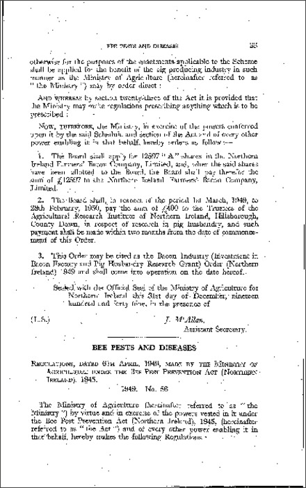 The Bee Pest Prevention Regulations (Northern Ireland) 1949