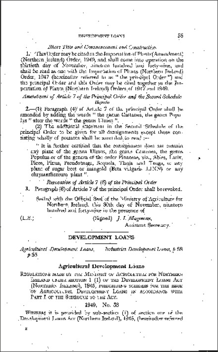 The Agricultural Development Loans Regulations (Northern Ireland) 1949