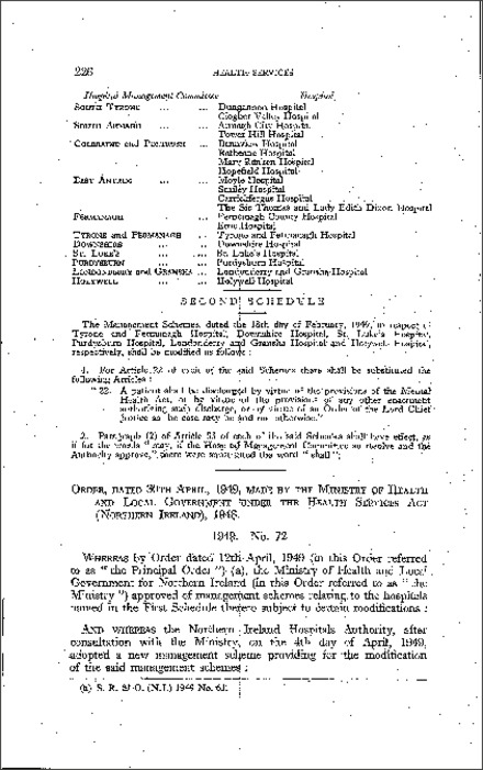 The Health Services (Approval of Hospital Management Schemes) (No. 2) Order (Northern Ireland) 1949