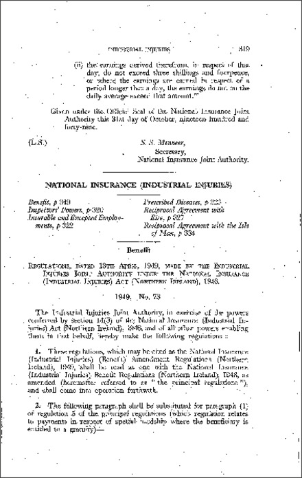 The National Insurance (Industrial Injuries) (Benefit) Amendment Regulations (Northern Ireland) 1949