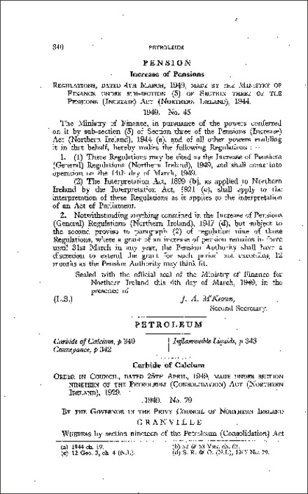 The Petroleum (Carbide of Calcium) Order (Northern Ireland) 1949