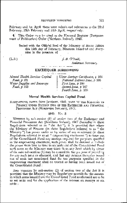 The Mental Health Services Capital Fund Regulations (Northern Ireland) 1949