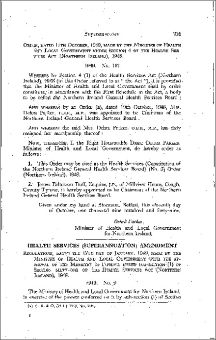 The Health Services (Superannuation) (Amendment) Regulations (Northern Ireland) 1949