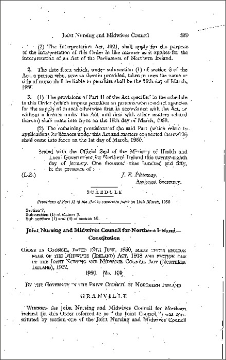 The Joint Nursing and Midwives Council (Constitution) Order (Northern Ireland) 1950