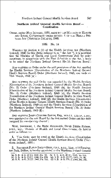 The Health Services (Constitution of the Northern Ireland General Health Services Board) Order (Northern Ireland) 1950