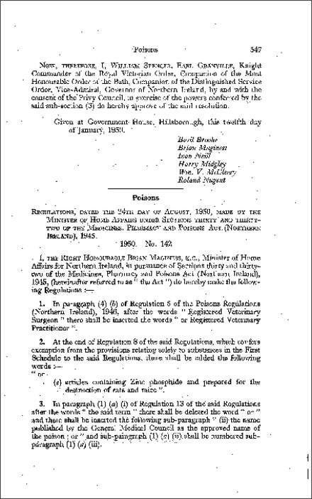 The Poisons Regulations (Northern Ireland) 1950