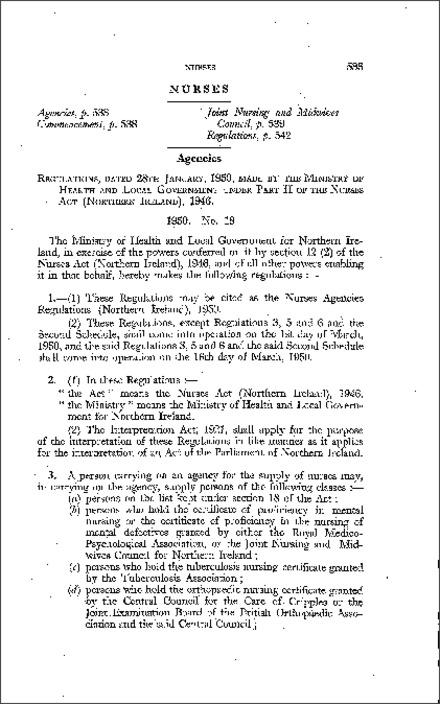 The Nurses Agencies Regulations (Northern Ireland) 1950