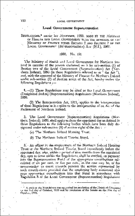 The Local Government (Designated Bodies) (Superannuation) Regulations (Northern Ireland) 1950