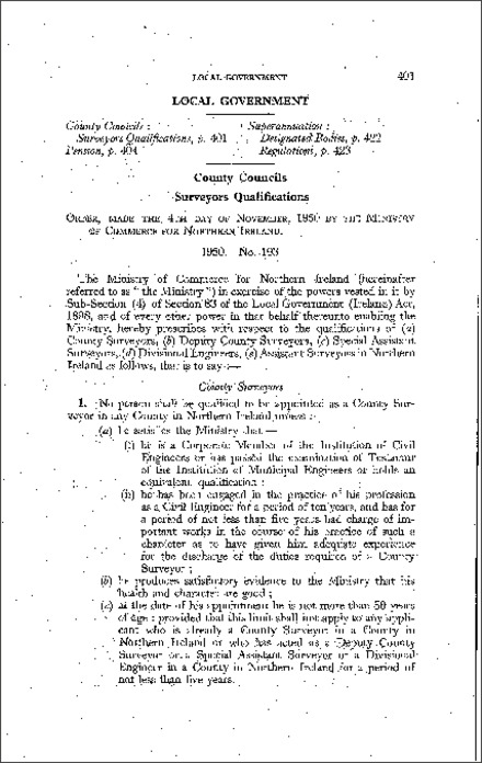 The County Council (Surveyors Qualifications) Order (Northern Ireland) 1950