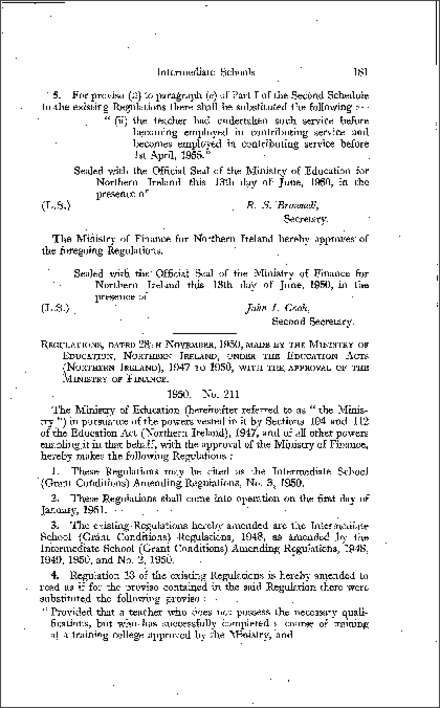 The Intermediate School (Grant Conditions) Amendment Regulations (No. 3) (Northern Ireland) 1950