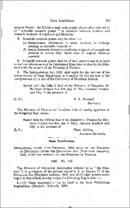 The State Exhibitions Regulations (Northern Ireland) 1950