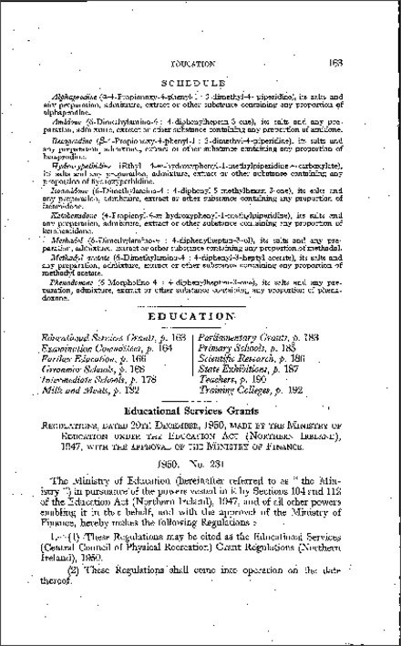 The Educational Services (Central Council of Physical Recreation) Grant Regulations (Northern Ireland) 1950