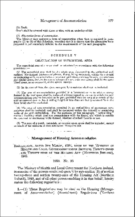 The Housing (Management of Accommodation) (Amendment) Regulations (Northern Ireland) 1950