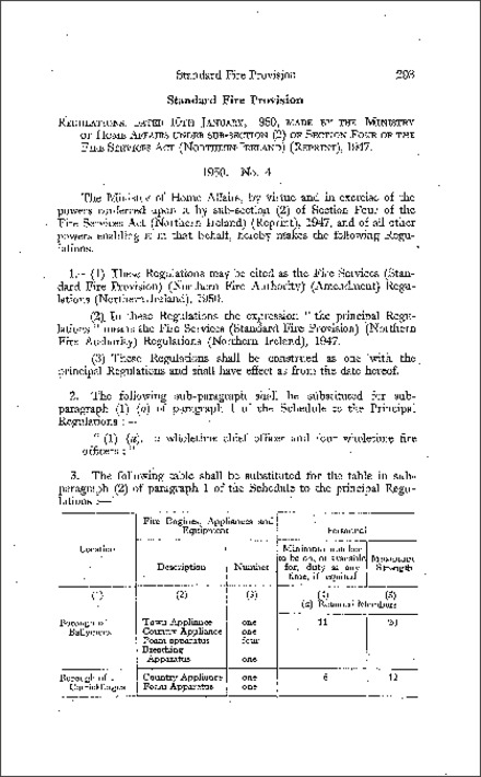The Fire Services (Standard Fire Provision) (Northern Fire Authority) (Amendment) Regulations (Northern Ireland) 1950