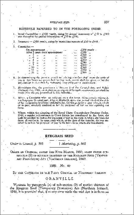 The Order in Council made under the Ryegrass Seed (Temporary Provisions) Act (Northern Ireland) 1950