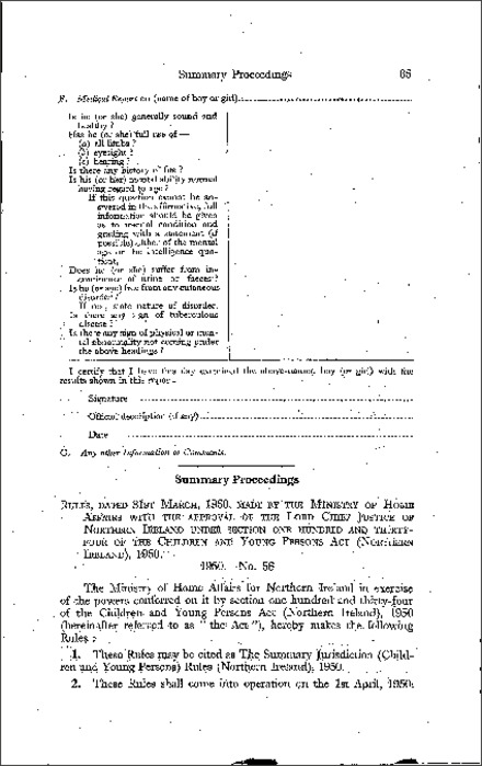 The Summary Jurisdiction (Children and Young Persons) Rules (Northern Ireland) 1950