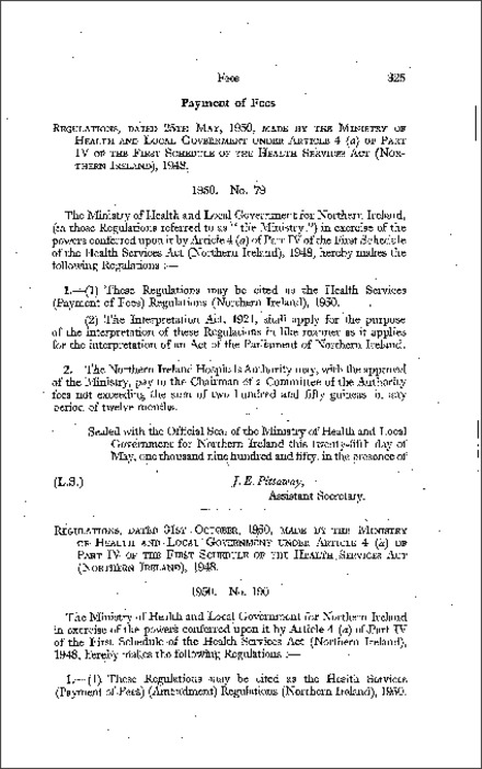 The Health Services (Payment of Fees) Regulations (Northern Ireland) 1950