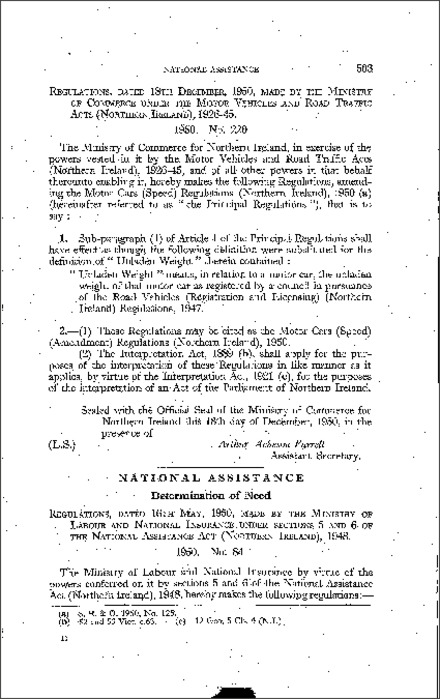 The National Assistance (Determination of Need) Amendment Regulations (Northern Ireland) 1950