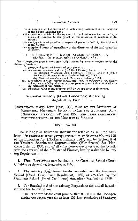 The Grammar School (Grant Conditions) Amendment Regulations (Northern Ireland) 1950