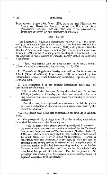 The Intermediate School (Grant Conditions) Amendment Regulations (Northern Ireland) 1950