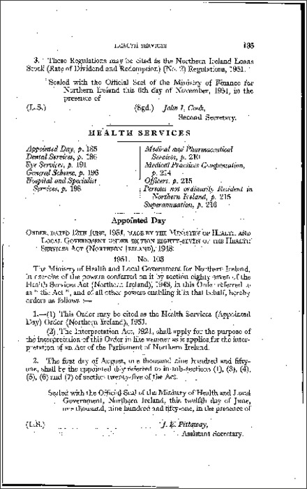 The Health Services (Appointed Day) Order (Northern Ireland) 1951