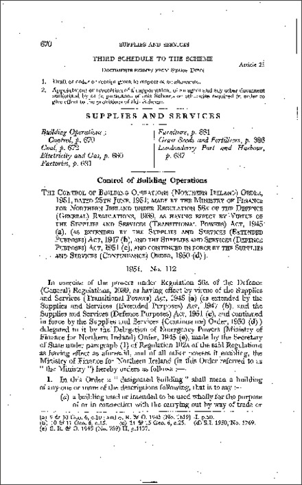 The Control of Building Operations Order (Northern Ireland) 1951