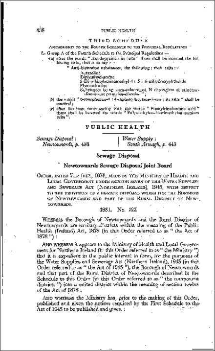 The Newtownards Sewage Disposal Joint Board Order (Northern Ireland) 1951