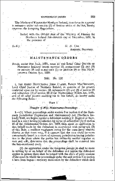 The Maintenance Orders Act 1950 (Summary Jurisdiction) Rules (Northern Ireland) 1951