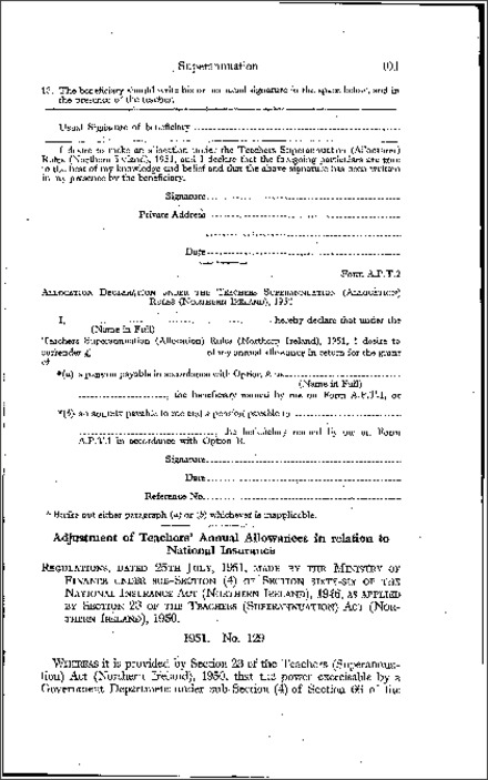 The National Insurance (Modification of Teachers Annual Allowances) Regulations (Northern Ireland) 1951