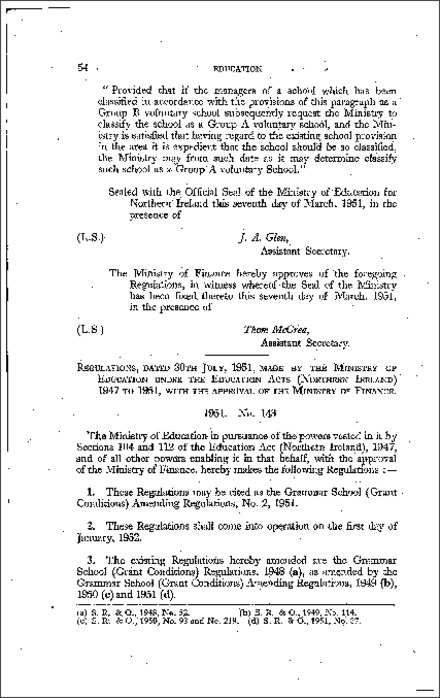 The Grammar School (Grant Conditions) Amendment Regulations No. 2 (Northern Ireland) 1951