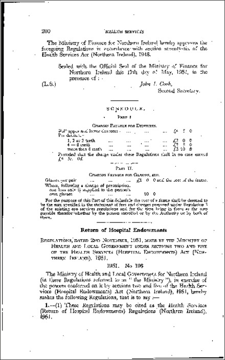 The Health Services (Return of Hospital Endowments) Regulations (Northern Ireland) 1951