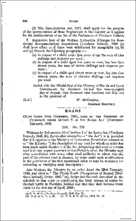The Trunk Roads (Designation of Routes) (Amendment) (Northern Ireland) Order (Northern Ireland) 1951
