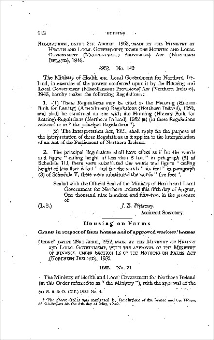 The Housing (Houses Built for Letting) (Amendment) Regulations (Northern Ireland) 1952