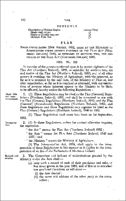 The Flax (General) Regulations (Northern Ireland) 1952