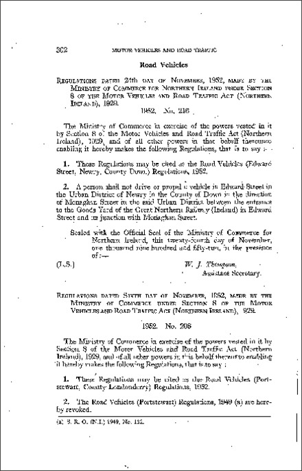 The Road Vehicles (Portstewart, County Londonderry) Regulations (Northern Ireland) 1952