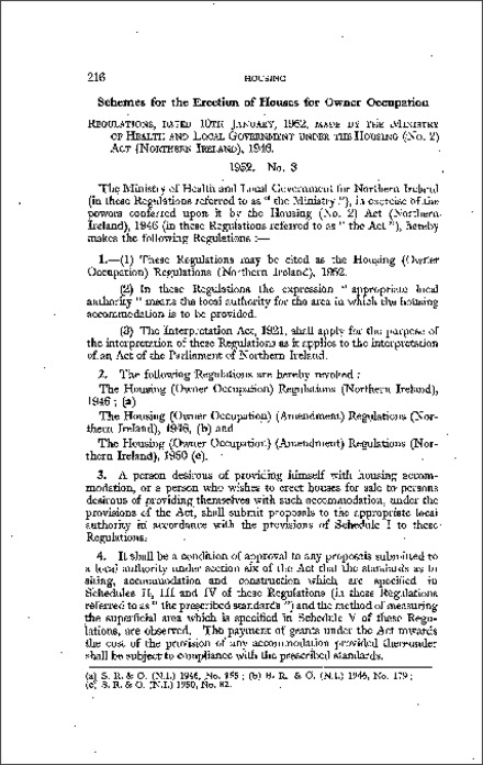 The Housing (Owner Occupation) Regulations (Northern Ireland) 1952