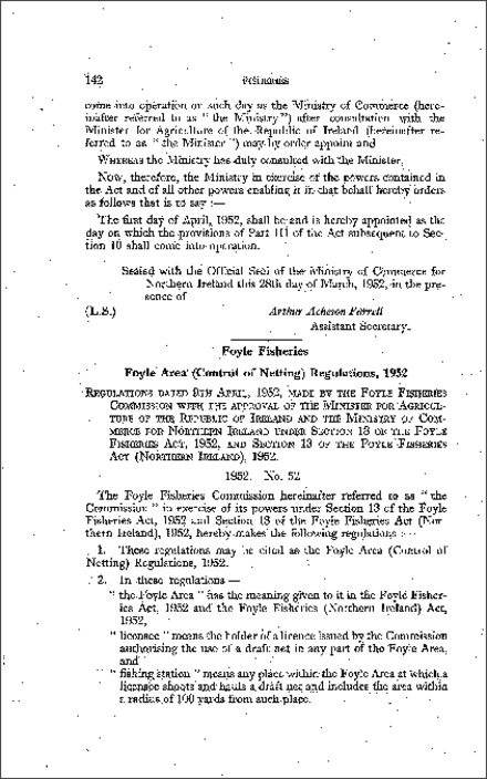 The Foyle Area (Control of Netting) Regulations (Northern Ireland) 1952