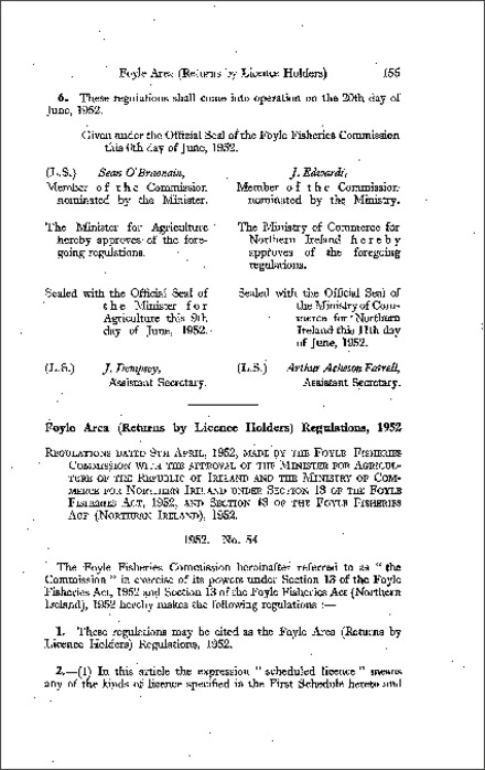 The Foyle Area (Returns by Licence Holders) Regulations (Northern Ireland) 1952