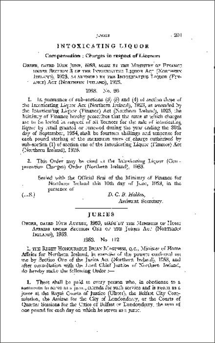 The Juries Payment Order (Northern Ireland) 1953