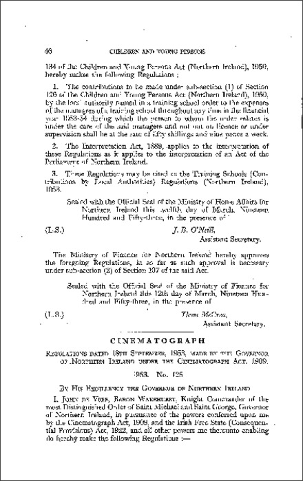 The Cinematograph Regulations (Northern Ireland) 1953