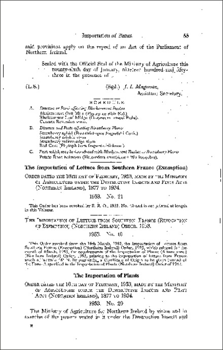 The Importation of Plants (Amendment) Order (Northern Ireland) 1953
