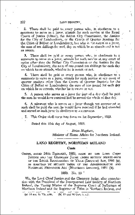 The Land Registry (Costs) Order (Northern Ireland) 1953